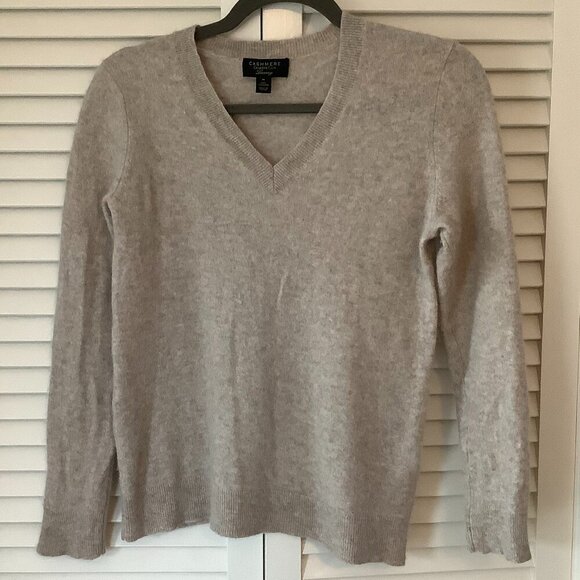 Charter Club cashmere sweater women's medium v-neck mushroom taupe neutral - Picture 1 of 7